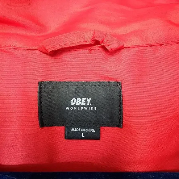 OBEY Worldwide Mens Jacket Large Red Windbreaker Hooded Outdoor Hiking Gorpcore - Picture 2 of 16